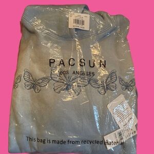 NWT PacSun SUPER Oversized Hoodie Light Blue/Embroidered Butterflies Size XXS